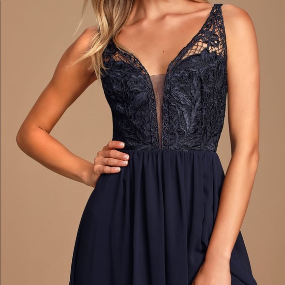 Lulus Dresses & Skirts - LULUS | Navy blue lace chiffon maxi dress NWT✨